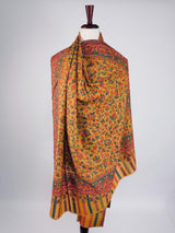 Mustard Yellow Pure Pashmina Kani Weave Kashmiri Shawl | Kani Weave Cashmere Wrap | Floral Cashmere Shawl | Cashmere Stole | Wedding Gift