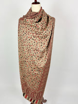 Light Beige Color Viscose Blend Wool Stole Scarf | Chinar Leaves Pattern with Parsley Design | Soft Shawl, Stoles and Wraps