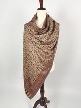 Light Beige Color Viscose Blend Wool Stole Scarf | Chinar Leaves Pattern with Parsley Design | Soft Shawl, Stoles and Wraps