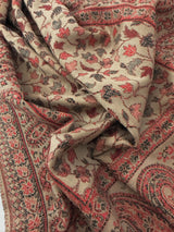 Light Beige Color Viscose Blend Wool Stole Scarf | Chinar Leaves Pattern with Parsley Design | Soft Shawl, Stoles and Wraps