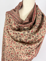 Light Beige Color Viscose Blend Wool Stole Scarf | Chinar Leaves Pattern with Parsley Design | Soft Shawl, Stoles and Wraps