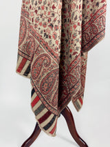 Light Beige Color Viscose Blend Wool Stole Scarf | Chinar Leaves Pattern with Parsley Design | Soft Shawl, Stoles and Wraps