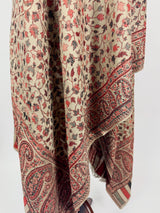 Light Beige Color Viscose Blend Wool Stole Scarf | Chinar Leaves Pattern with Parsley Design | Soft Shawl, Stoles and Wraps