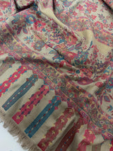 Camel Color Premium Wool Kani Weave Cashmere Shawl | Kani Weave Cashmere Wrap | Wool Stole and Shawl | Floral Jaal Shawls