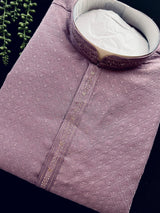 Pastel Lavender Color Kurta with Self Embroidery and Tiny Zari Buttis | Designer Kurta Pajama Set for Men | Wedding & Party Wear