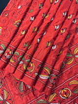 Tomato Red Color Bangalori Silk Saree with Hand Kantha Stitch | Handwoven Kantha Stitch Sarees | Kantha Saress | Silk Sarees | Bengal Saree