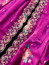 Purple Pink Color Soft Organza Dupatta with Embroidery, Sequin and Zari with Floral Digital Prints