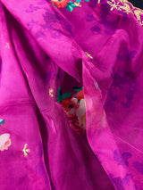 Purple Pink Color Soft Organza Dupatta with Embroidery, Sequin and Zari with Floral Digital Prints