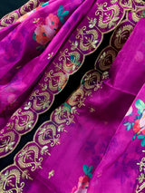 Purple Pink Color Soft Organza Dupatta with Embroidery, Sequin and Zari with Floral Digital Prints