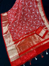 Red Color Banarasi Kora Organza Silk Saree with White Color Emberiodery | Party Wear Sarees | Statement Sarees | Paisley Pattern Sarees