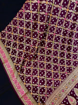 Handmade Purple Color Bandhej Saree in Dupion Silk with Meenakari Work and Muted Gold Zari | Handwoven Sarees | Bandhani Sarees