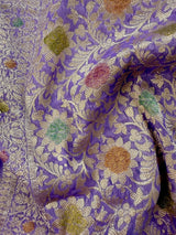 Lavender Color Pure Khaddi Georgette Banarasi Silk Saree with Muted Gold Zari and Handbrush Paint | SILK MARK CERTIFIED