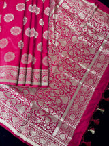 Statement Hot Pink Color Handloom Banarasi Semi Mashru Silk Saree | Light weight and Soft Saree | Chakra Butta Saree