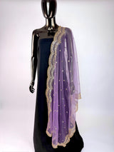 Muted Lavender net dupatta with gold zari, sequin & beads — Kaash Collection