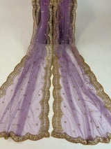 Muted Lavender net dupatta with gold zari, sequin & beads — Kaash Collection
