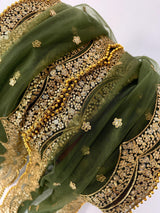 Mehandi Green Color Net Dupatta with Gold Zari, Sequin and Bead | Sequin Dupatta | Indian Dupatta for Lehanga | Weddding, Party Wear Dupatta