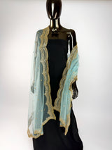 Aqua Blue Color Net Dupatta with Gold Zari, Sequin and Bead | Sequin Dupatta | Indian Dupatta for Lehanga | Weddding, Party Wear Dupatta