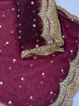 Deep Maroon Color Net Dupatta with Zari, Sequin and Beads | Sequin Dupatta | Sequin Dupattas | Indian Dupatta for Lehanga