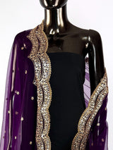 Purple Color Net Dupatta with Zari, Sequin and Beads | Purple Net Dupatta | Sequin Dupatta | Sequin Dupattas | Indian Dupatta for Lehanga
