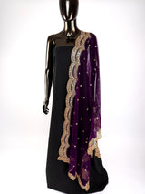 Purple Color Net Dupatta with Zari, Sequin and Beads | Purple Net Dupatta | Sequin Dupatta | Sequin Dupattas | Indian Dupatta for Lehanga