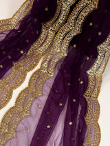 Purple Color Net Dupatta with Zari, Sequin and Beads | Purple Net Dupatta | Sequin Dupatta | Sequin Dupattas | Indian Dupatta for Lehanga