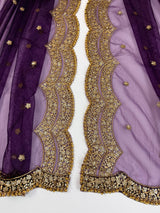 Purple Color Net Dupatta with Zari, Sequin and Beads | Purple Net Dupatta | Sequin Dupatta | Sequin Dupattas | Indian Dupatta for Lehanga