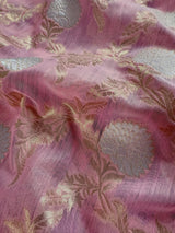 Baby Pink Color Linen Silk Saree with Banarasi Borders and Pallu and Floral Jaal Weave | Pink Linen Saree | Ships from California