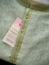 Designer Pastel Sea Green Men's Kurta with bottom with Embossed Embroidery Work | Kurta Sets for Wedding and Parties