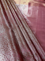 Statement Handmade Pink Color Dual shade Banarasi Brocade Pattu Tissue Silk Saree with Sliver Zari Weave | Brocade Tissue Silk Saree