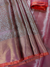 Statement Handmade Pink Color Dual shade Banarasi Brocade Pattu Tissue Silk Saree with Sliver Zari Weave | Brocade Tissue Silk Saree