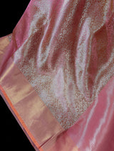Statement Handmade Pink Color Dual shade Banarasi Brocade Pattu Tissue Silk Saree with Sliver Zari Weave | Brocade Tissue Silk Saree