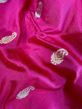 Cheery Pink Pure Katan Silk Saree with Green Color Border and Pallu | Pure Silk Sarees | SILK MARK CERTIFIED