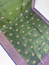Dual Shade Pista Green Pure Katan Silk Saree with Royal Blue Color Border and Pallu | Pure Silk Sarees | SILK MARK CERTIFIED