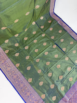 Pista Green and Royal Blue Pure Katan Silk saree — Kaash Collection