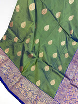 Dual Shade Pista Green Pure Katan Silk Saree with Royal Blue Color Border and Pallu | Pure Silk Sarees | SILK MARK CERTIFIED