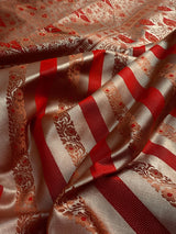 Red with Copper Base Striped Saree | Banarasi Mashru Soft Silk with Tanchoi Saree and Jamawar Pallu | Resham Zari Weaved