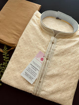 Cream Color Men Kurta Pajama with Embossed Embroidery and Zari | Sherwani Style Kurta | Wedding Kurtas | Kurta Store USA