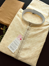 Cream Color Men Kurta Pajama with Embossed Embroidery and Zari | Sherwani Style Kurta | Wedding Kurtas | Kurta Store USA