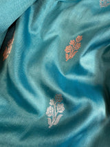 Turquoise Color Pure Katan Silk Saree with Sky Blue Color Border and Pallu | SILK MARK CERTIFIED