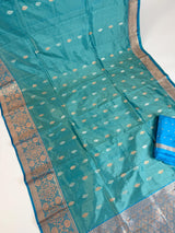 Turquoise Color Pure Katan Silk Saree with Sky Blue Color Border and Pallu | SILK MARK CERTIFIED