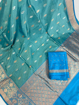 Turquoise Color Pure Katan Silk Saree with Sky Blue Color Border and Pallu | SILK MARK CERTIFIED