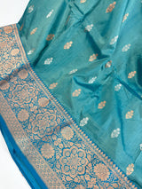 Turquoise Color Pure Katan Silk Saree with Sky Blue Color Border and Pallu | SILK MARK CERTIFIED