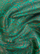 Peacock Green Semi-Tussar Silk Saree With Antique Zari Jaal Weave | Tussar Silk Sarees | Ships from California