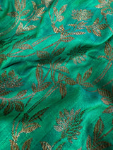 Peacock Green Semi-Tussar Silk Saree With Antique Zari Jaal Weave | Tussar Silk Sarees | Ships from California