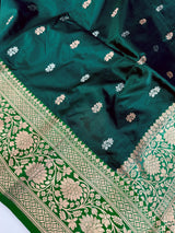 Bottle Green Pure Katan Silk Saree with Green Color Border and Pallu | Pure Silk Sarees | SILK MARK CERTIFIED