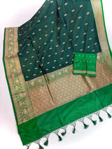 Bottle Green Pure Katan Silk Saree with Green Color Border and Pallu | Pure Silk Sarees | SILK MARK CERTIFIED