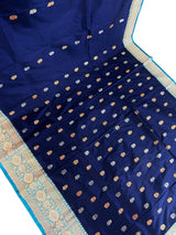 Blue Pure Katan Silk Saree with Sky Blue Color Border and Pallu | Pure Silk Sarees | SILK MARK CERTIFIED