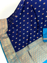 Blue Pure Katan Silk Saree with Sky Blue Color Border and Pallu | Pure Silk Sarees | SILK MARK CERTIFIED