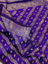 Blue Color Semi Banarasi Silk Saree with Muted Gold Zari Weave | Banarasi Silk Sarees