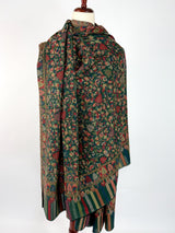Bottle Green Pure Pashmina Kani Weave Kashmiri Shawl | Kani Weave Cashmere Wrap | Floral Cashmere Shawl | Cashmere Stole | Wedding Gift